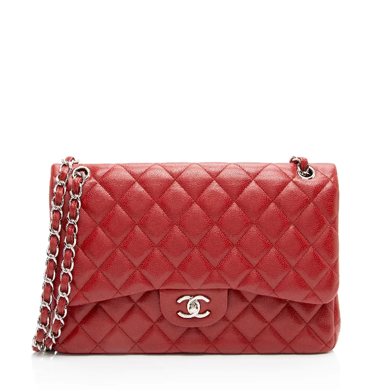 CHANEL designer bags with chic textures -Chanel Caviar Leather Classic Jumbo Double Flap Bag (SHF-SJeAZK)