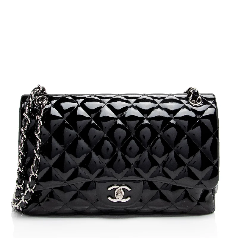 CHANEL handbags with premium leather finishes -Chanel Patent Leather Classic Jumbo Double Flap Bag (SHF-zuaFhW)