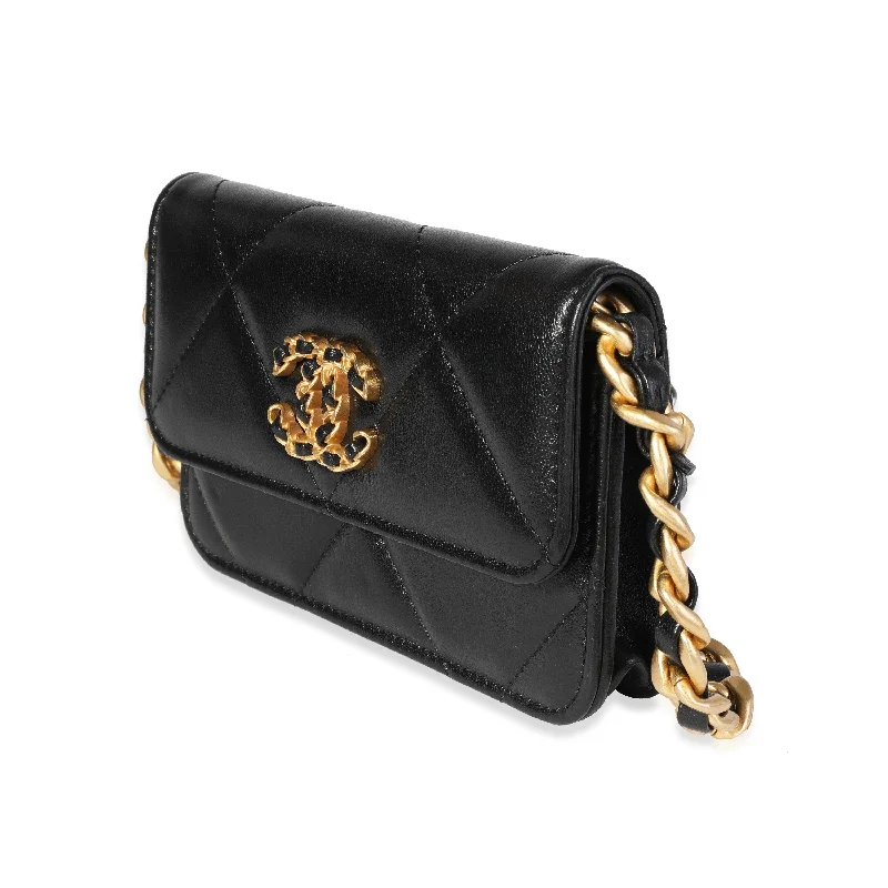 CHANEL bags for high-end occasions -Chanel Black Quilted Lambskin Chanel 19 Mini Coin Purse With Chain