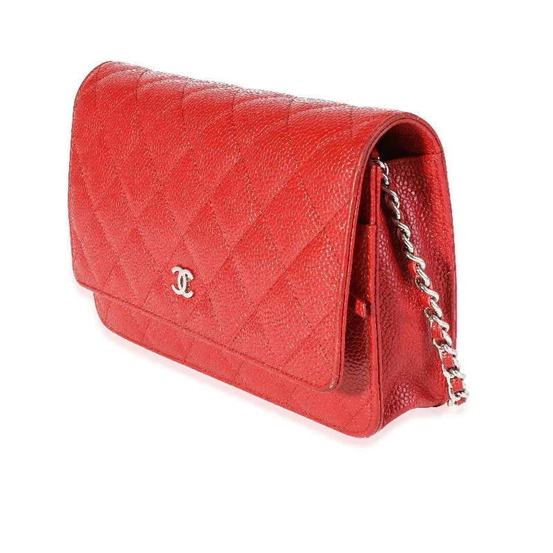 CHANEL bags with unique chain straps -Chanel Red Quilted Caviar Wallet on Chain