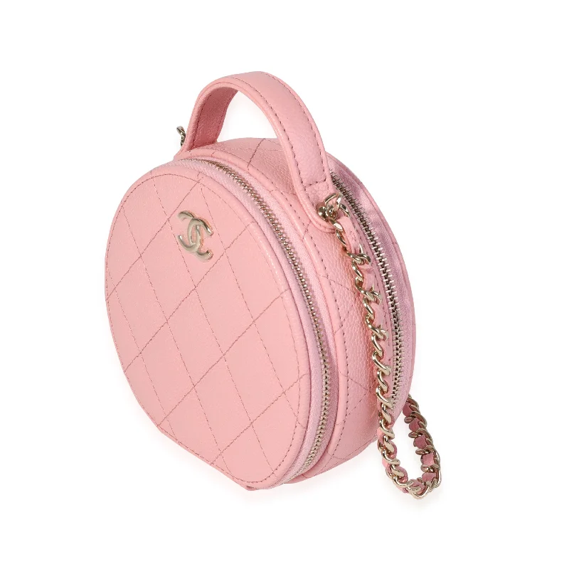 CHANEL bags for glamorous styling -Chanel Pink Quilted Caviar Handle With Care Vanity Crossbody