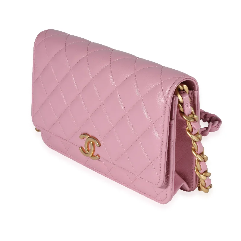 CHANEL bags with chic stitching details -Chanel Pink Quilted Lambskin Wallet On Chain