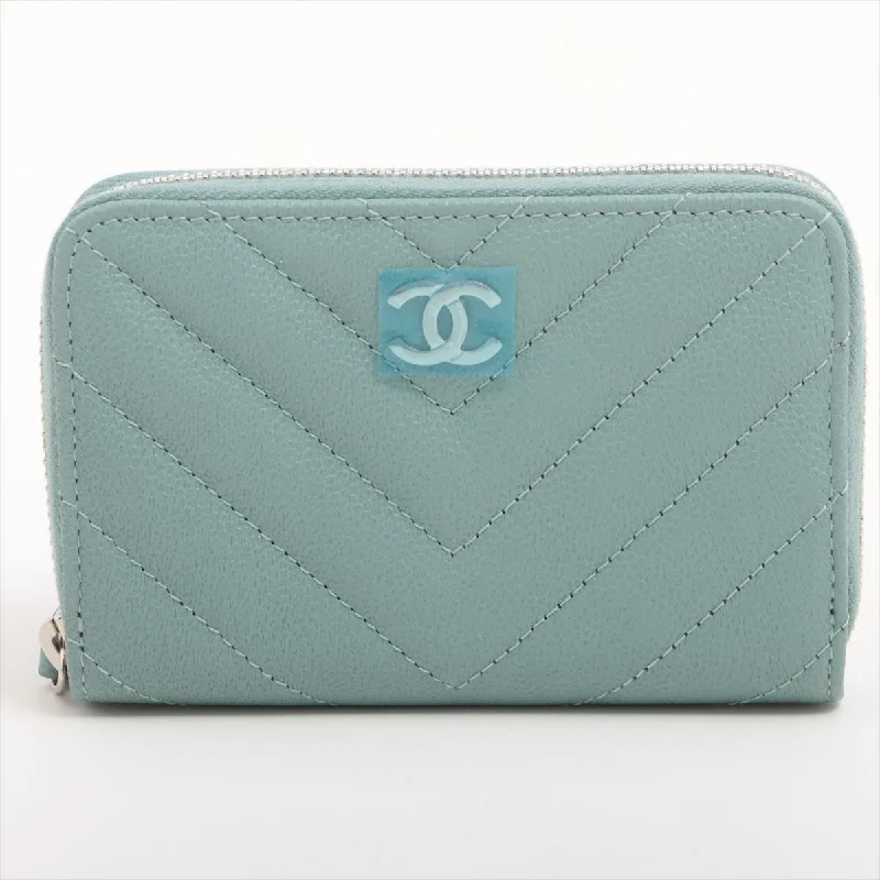 CHANEL handbags with modern aesthetics -Chanel Chevron Caviar Green/Grey Coin Case