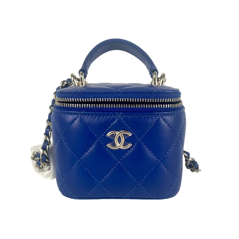 CHANEL handbags with creative detailing -Chanel Mini Vanity Case with Handle Blue