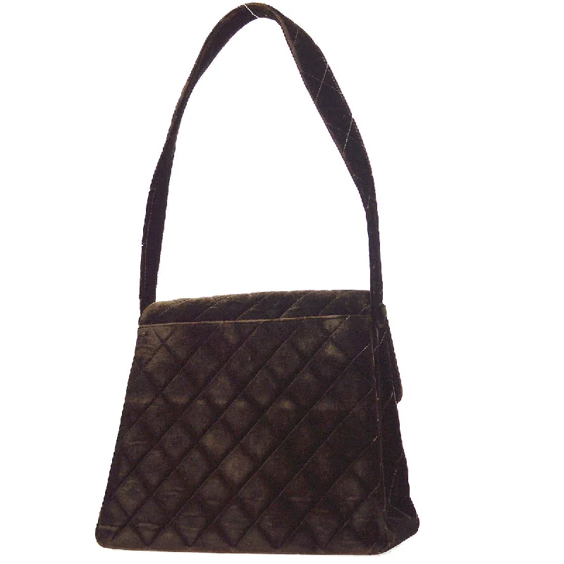 CHANEL luxury handbags with sleek lines -CHANEL 1997-1999 Quilted Flap Shoulder Bag Large Brown Velvet