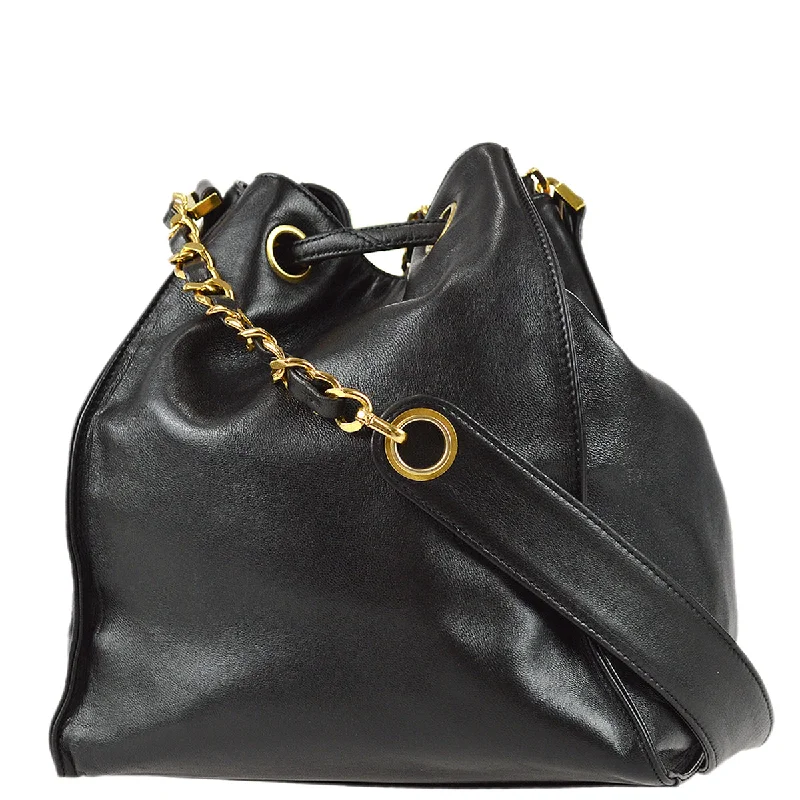 CHANEL luxury handbags with luxe materials -Chanel Bucket Shoulder Bag Black Lambskin