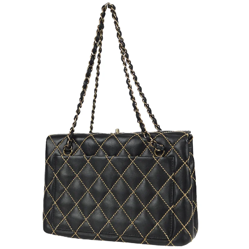 CHANEL bags with fashionable metal accents -Chanel Wild Stitch Chain Handbag Black Calfskin