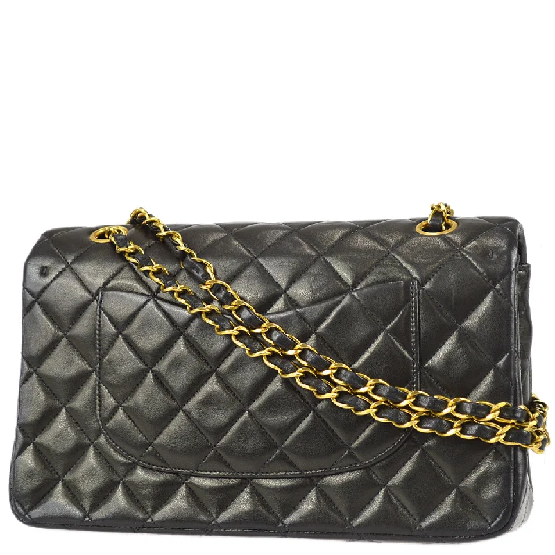 CHANEL bags with chic metallic finishes -Chanel 1994-1996 Classic Double Flap Medium Shoulder Bag Black Lambskin