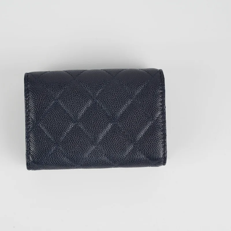 CHANEL bags with trendy quilted patterns -Chanel Caviar Compact Wallet Navy