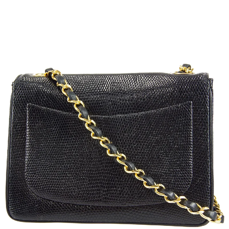 CHANEL luxury bags with minimalistic appeal -Chanel * Classic Flap Mini Square Chain Shoulder Bag Black Lizard