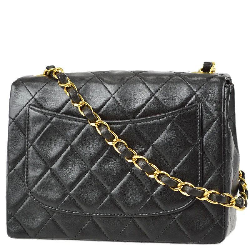 CHANEL bags with gold-tone chain straps -Chanel 1996-1997 Classic Flap Mini Square Chain Shoulder Bag Black Lambskin