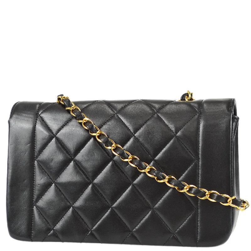 CHANEL handbags with iconic craftsmanship -Chanel 1996-1997 Small Diana Chain Shoulder Bag Black Lambskin