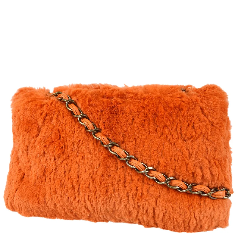 CHANEL handbags with bold, signature designs -Chanel 2000-2001 Chain Shoulder Bag Orange Fur