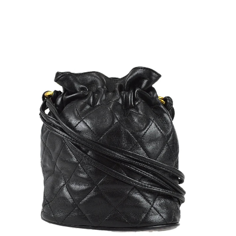 CHANEL handbags with iconic logo details -Chanel Bucket Fringe Shoulder Bag Black Lambskin