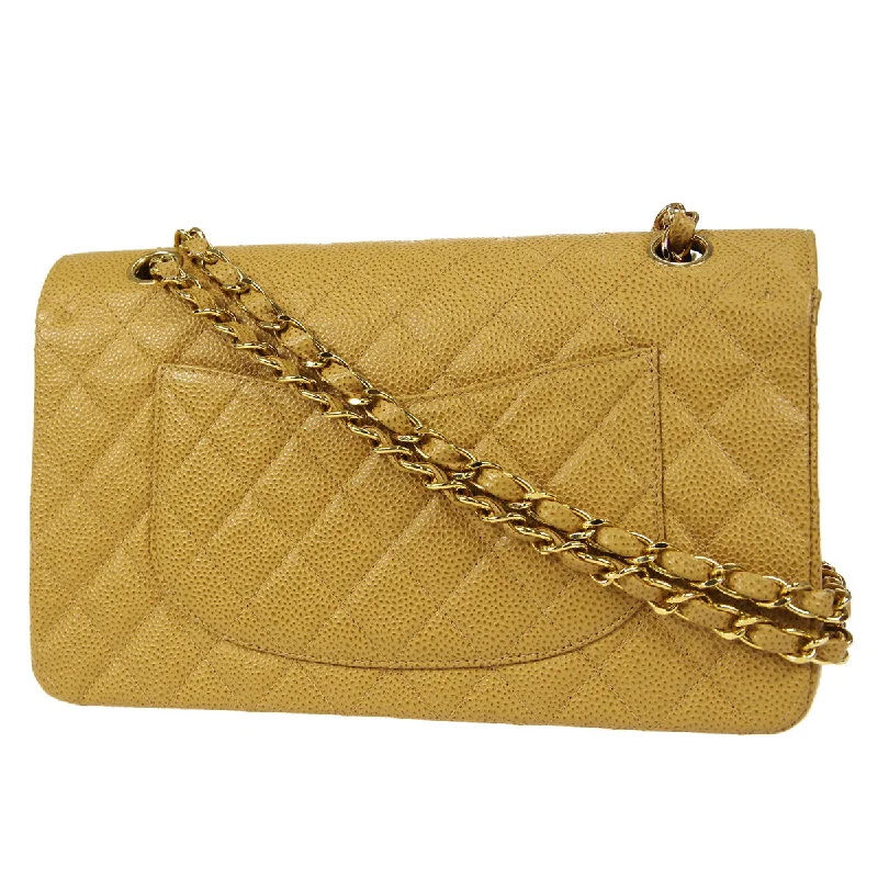 CHANEL bags for evening events -CHANEL 2001-2003 Classic Double Flap Medium Beige Caviar