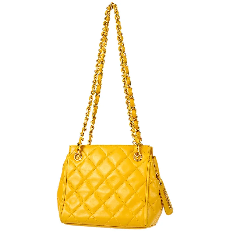 CHANEL bags with bold and elegant accents -Chanel Chain Handbag Yellow Lambskin