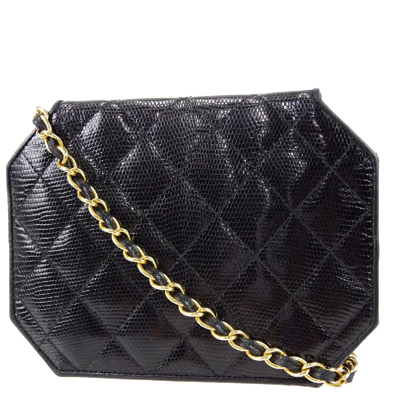 CHANEL bags with luxurious finishes -Chanel * Octagonal Chain Shoulder Bag Black Lizard