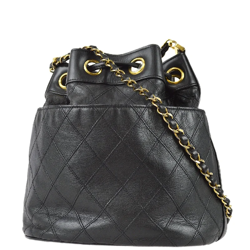 CHANEL handbags for signature looks -Chanel Bicolore Bucket Chain Shoulder Bag Black Lambskin