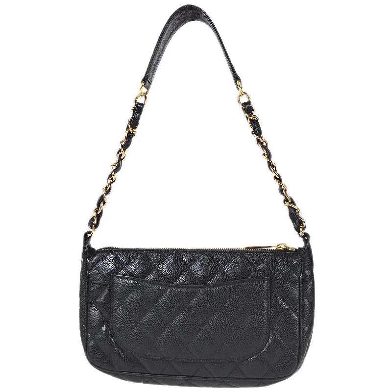 CHANEL handbags with elegant leather finishes -Chanel 2003-2004 Shoulder Bag Black Caviar