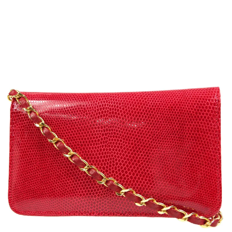 CHANEL bags with iconic, embossed logos -Chanel * Full Flap Chain Shoulder Bag Red Lizard