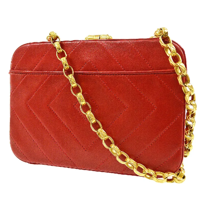 CHANEL bags with sleek metallic touches -CHANEL 1996-1997 Diamond Box Vanity Shoulder Bag Red Lambskin