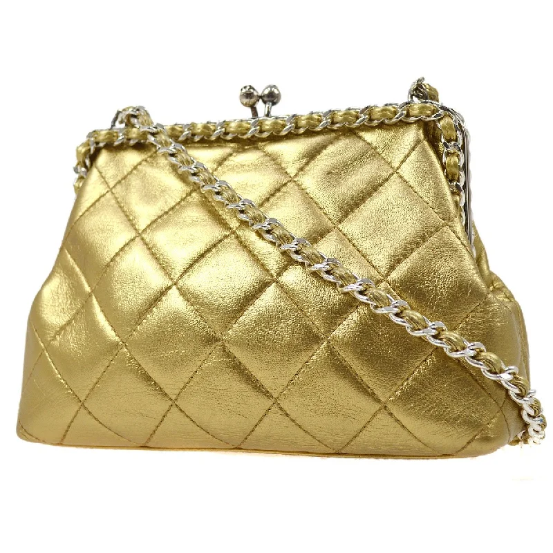 CHANEL bags for evening events -CHANEL 1994-1996 Gold Lambskin SHW Kisslock Shoulder Bag