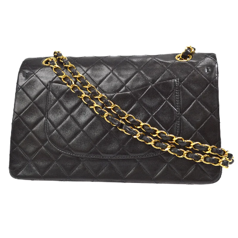 CHANEL handbags with bold, elegant straps -CHANEL 1991-1994 Classic Double Flap Medium Black Lambskin