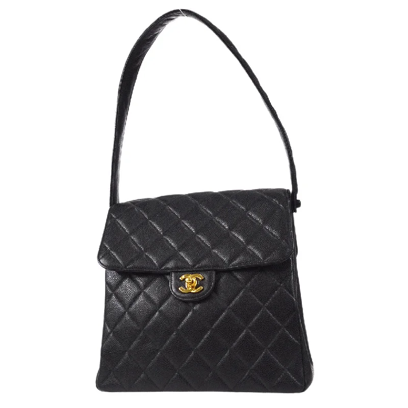 CHANEL handbags with intricate design -CHANEL 1996-1997 Double Side Classic Flap Shoulder Bag Medium Black Caviar