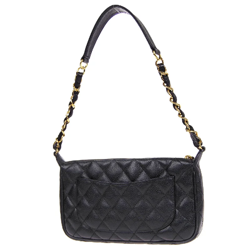 CHANEL bags with polished hardware -CHANEL 2001-2003 Shoulder Bag Black Caviar