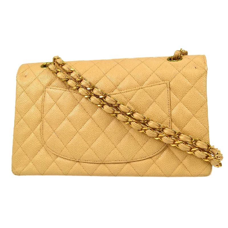 CHANEL bags with bold, statement handles -CHANEL 1997-1999 Classic Double Flap Medium Beige Caviar