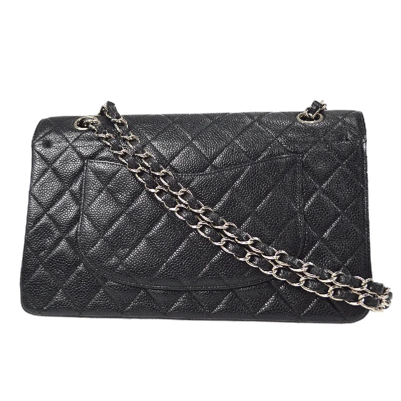 CHANEL bags with iconic double C logo -CHANEL 2000-2001 Classic Double Flap Medium SHW Black Caviar