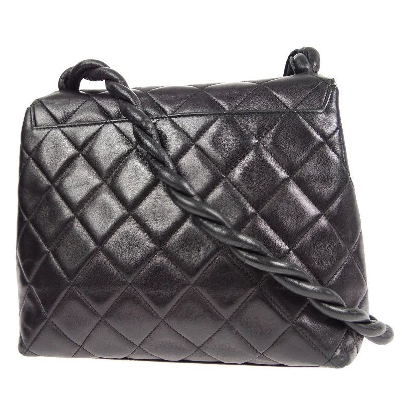 CHANEL bags with elegant chain details -CHANEL Braided Shoulder Bag Black Lambskin