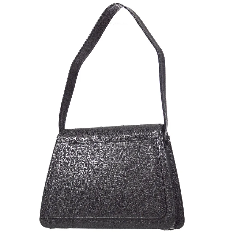 CHANEL bags with classic leather finishes -CHANEL 1998 Straight Flap Shoulder Bag Black Caviar