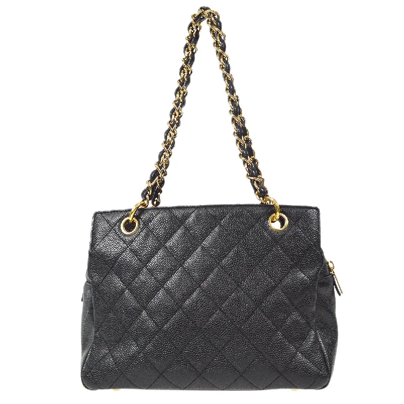 CHANEL handbags with bold, signature designs -CHANEL Petite Timeless Tote PTT Chain Handbag Black Caviar