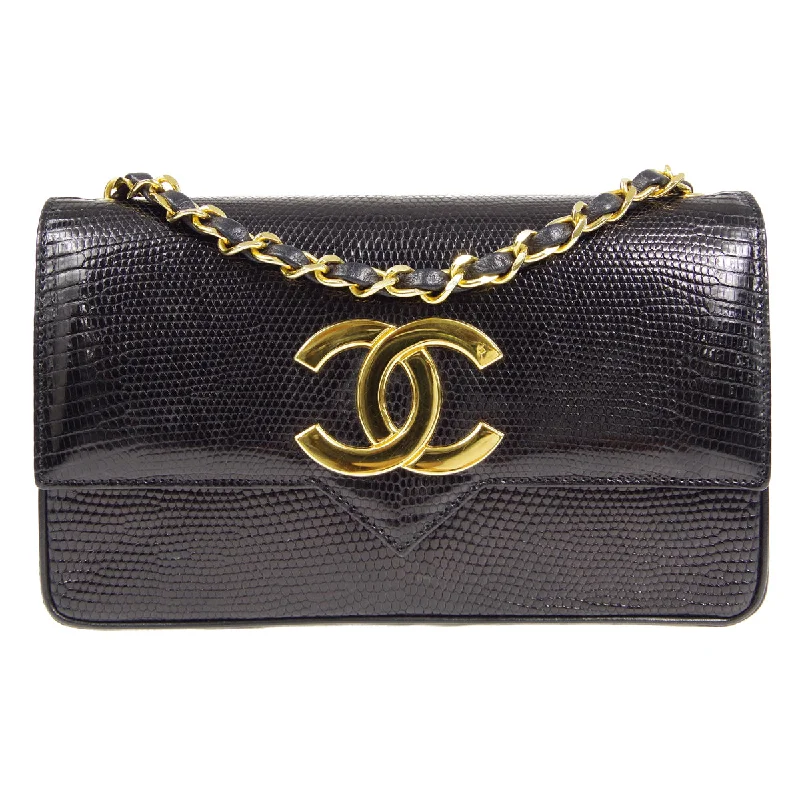 CHANEL bags with chic stitching details -CHANEL * Single Chain Shoulder Bag Black Lizard