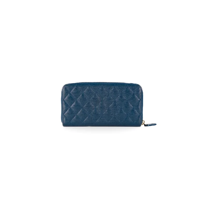 CHANEL handbags with premium gold hardware -Chanel Caviar Navy Zip Long Wallet