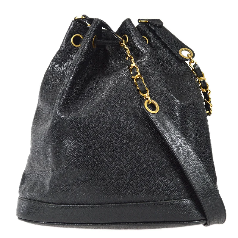 CHANEL luxury bags with intricate designs -Chanel Bucket Drawstring Chain Shoulder Bag Black Caviar