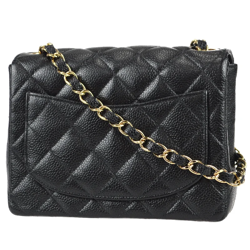 CHANEL bags with distinct chain links -Chanel 2003-2004 Classic Flap Mini Square Chain Shoulder Bag Black Caviar