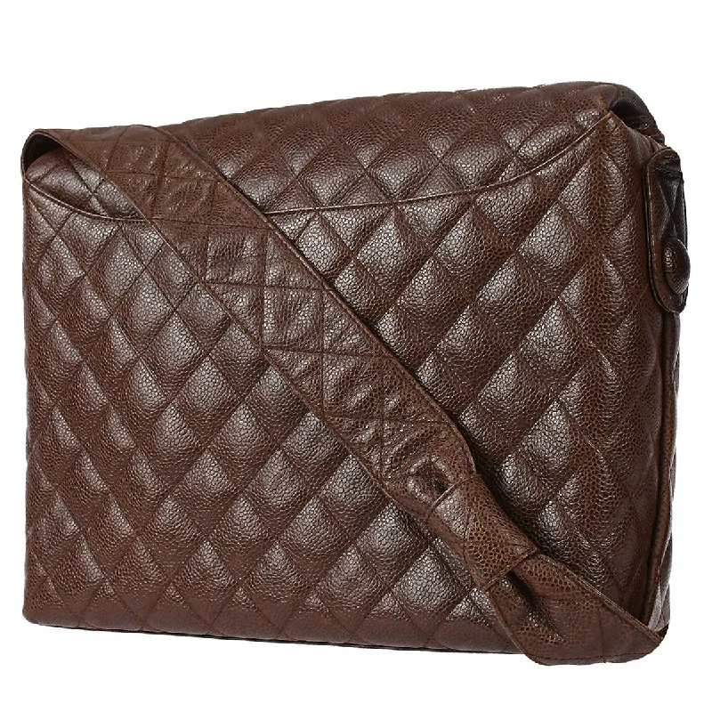 CHANEL bags for sophisticated women -Chanel 1991-1994 Round Flap Shoulder Bag Jumbo Brown Caviar