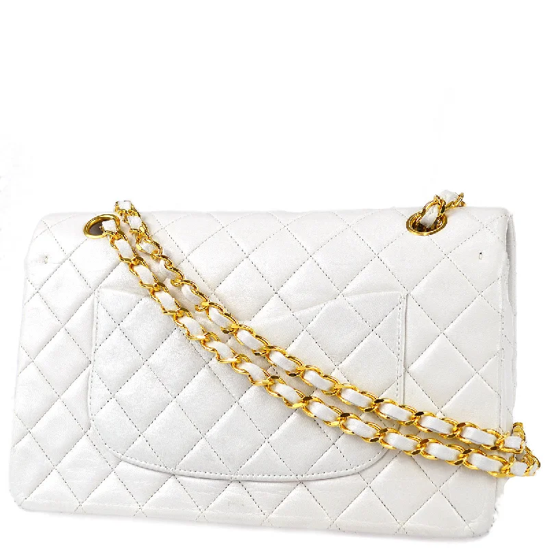 CHANEL bags with stylish quilting patterns -Chanel 1989-1991 White Lambskin Medium Classic Double Flap Bag