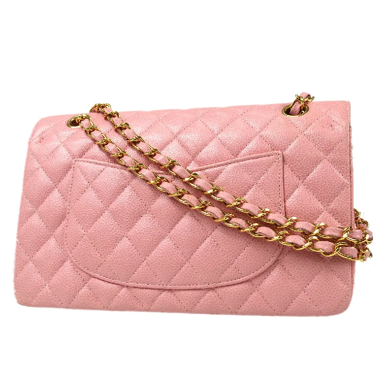 CHANEL luxury handbags with structured shapes -CHANEL 2004-2005 Medium Classic Double Flap Bag Pink Caviar