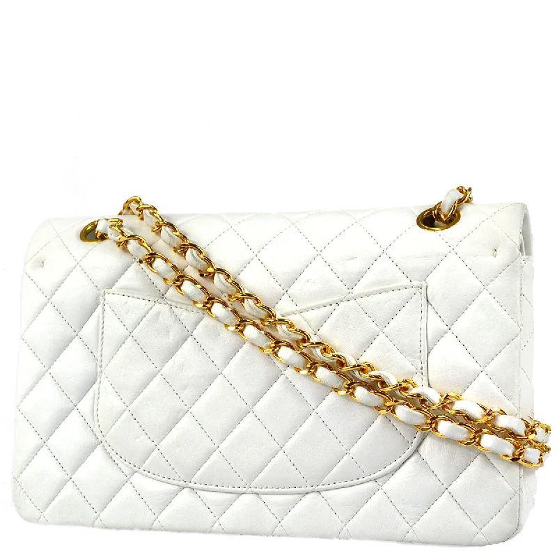 CHANEL bags with metallic chain links -Chanel 1997-1999 Classic Double Flap Medium Shoulder Bag White Lambskin