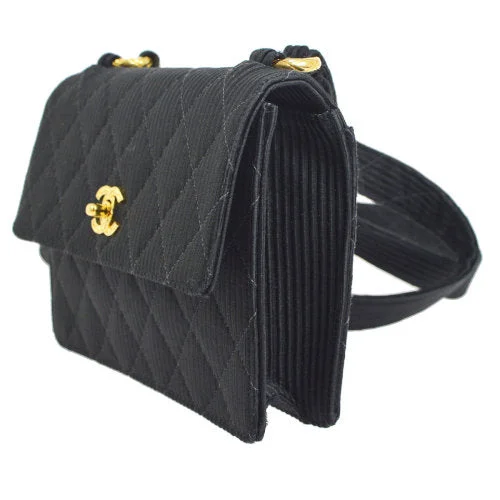 CHANEL leather handbags with gold accents -CHANEL 1991-1994 Quilted CC Cross Body Shoulder Bag Black