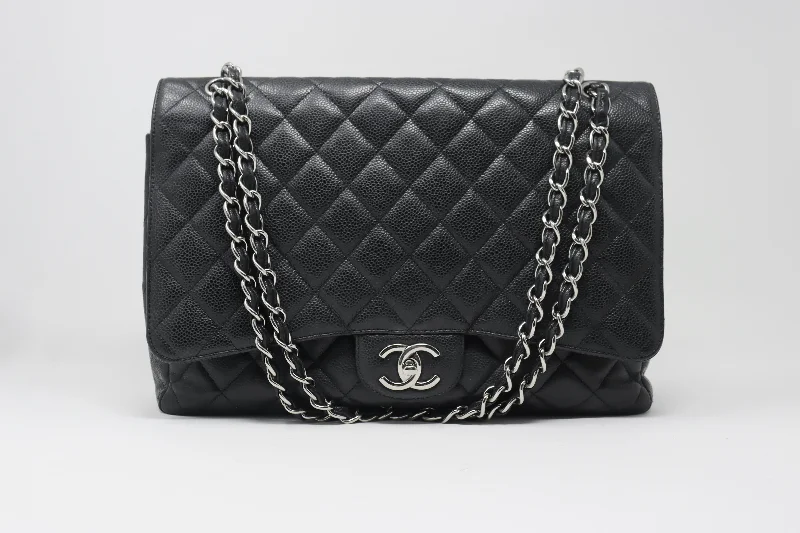 CHANEL bags with bold and chic styles -CHANEL 2010 Maxi Caviar Double Flap Bag Silver Hardware