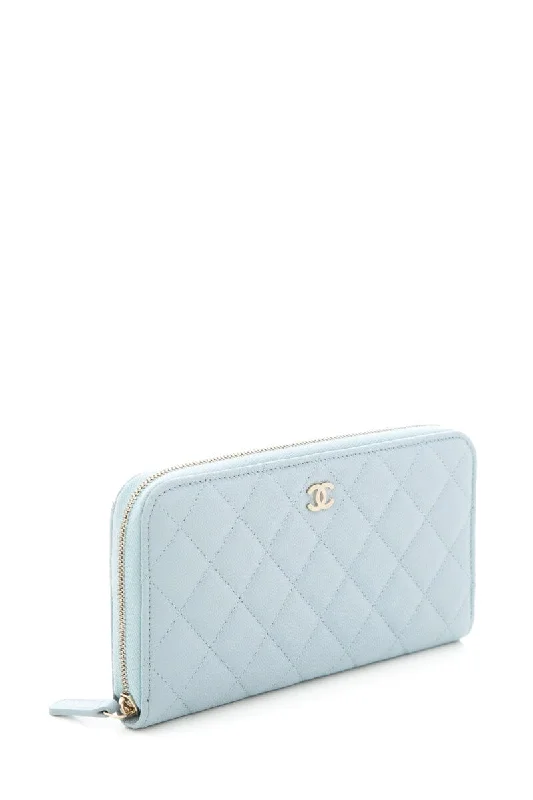 CHANEL leather handbags with gold accents -Chanel 2022 Blue Caviar Quilted Wallet