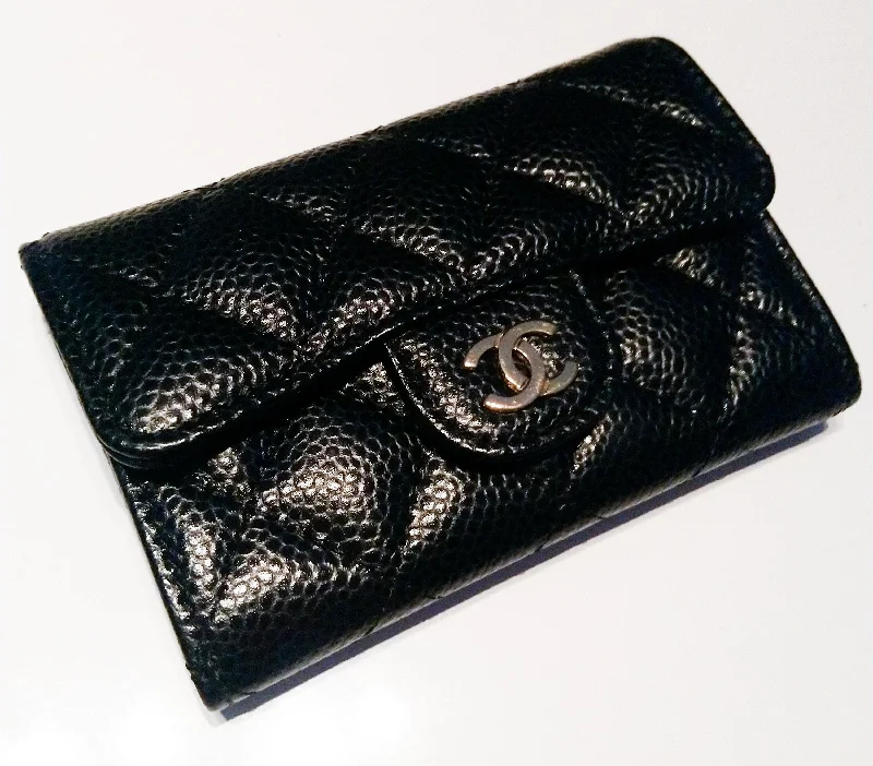 CHANEL luxury bags with timeless elegance -Chanel Black Classic Flap Card Caviar Leather Card Holder Wallet