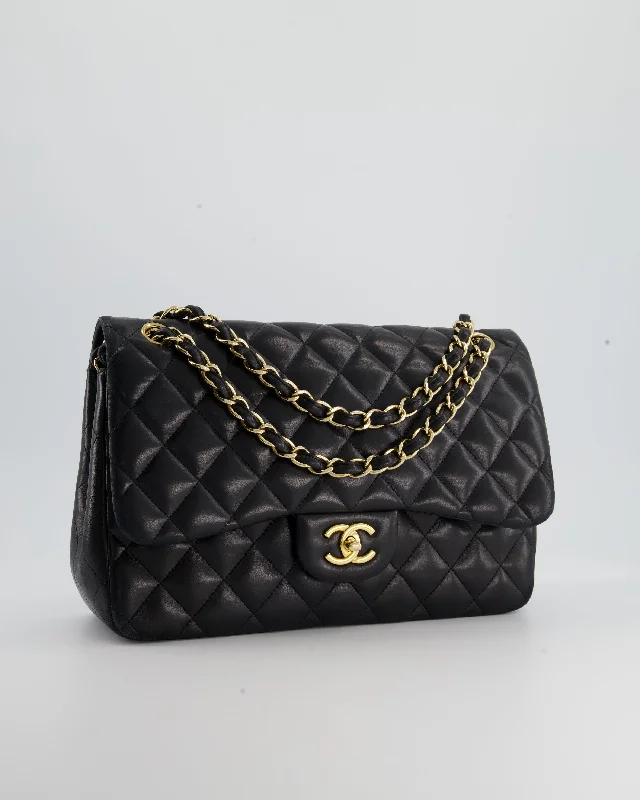 CHANEL designer bags with chic finishes -Chanel Black Jumbo Classic Double Flap Bag in Lambskin with Gold Hardware RRP £9,240