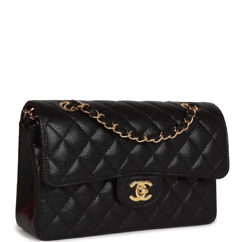 CHANEL luxury bags with classic quilted patterns -Chanel bag Small Classic Double Flap Black Caviar Gold Hardware