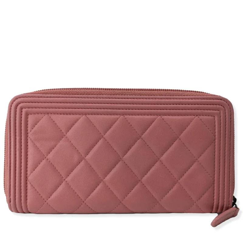 CHANEL handbags with modern classic designs -CHANEL Small Boy Lambskin Zip Around Long Wallet Pink