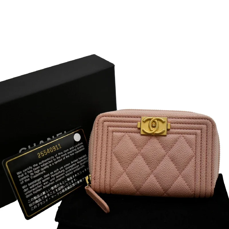 CHANEL bags with structured designs -CHANEL Small Boy Caviar Leather Zip Around Wallet Pink